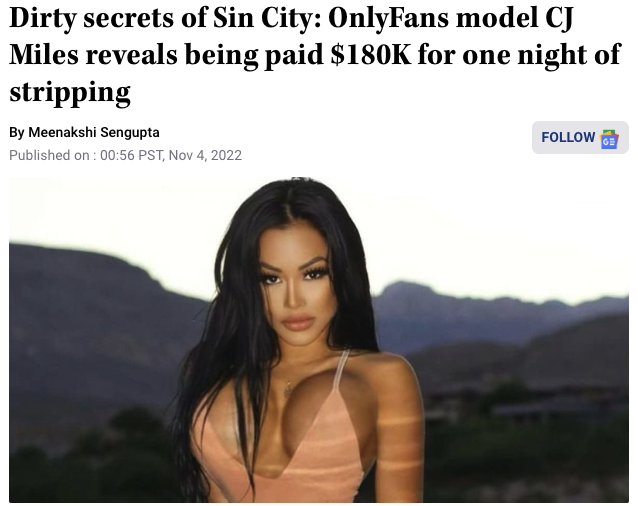 Dirty secrets of Sin City: OnlyFans model CJ Miles reveals being paid $180K for one night of stripping